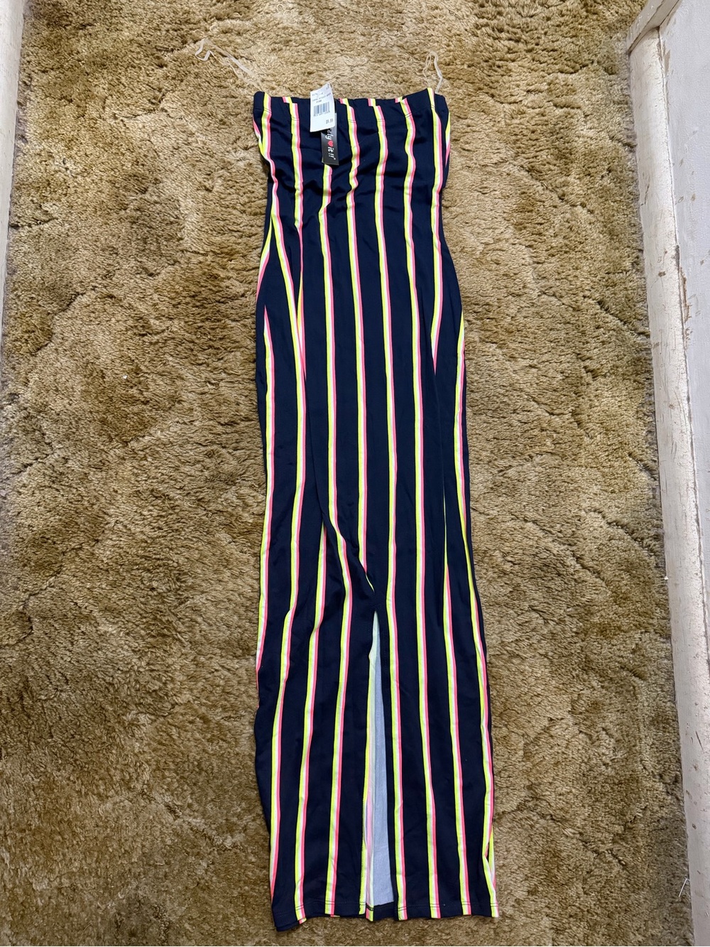 Neon Striped Strapless Spandex Dress